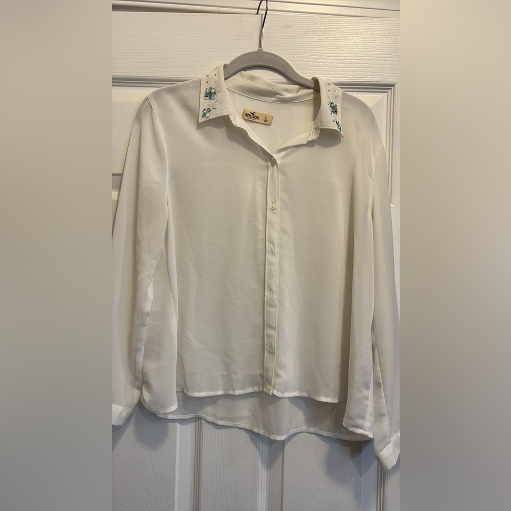 Hollister White Button-Up Blouse